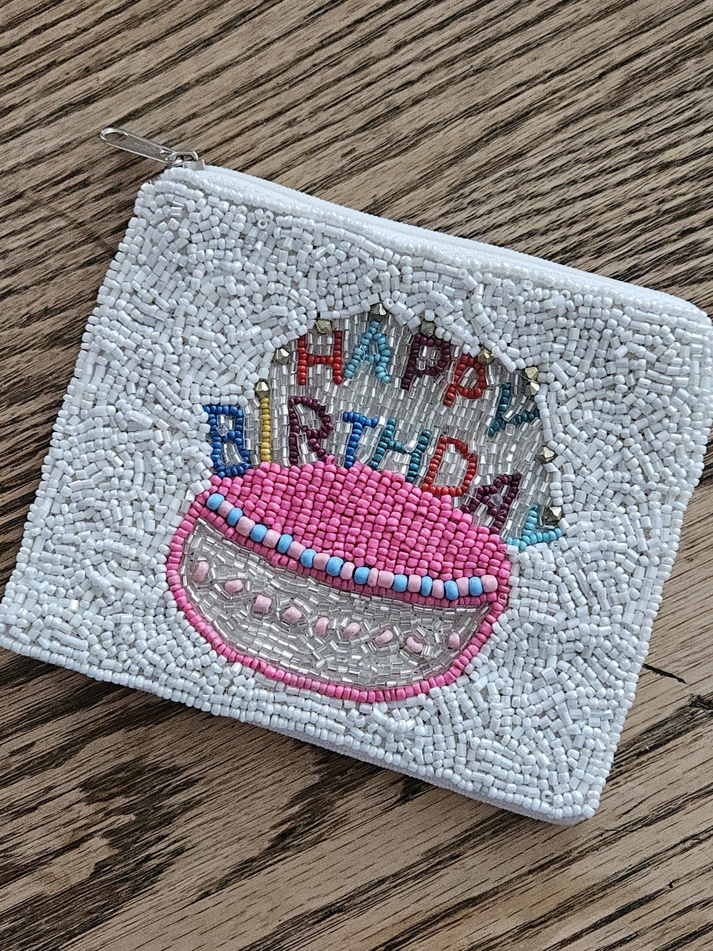 Happy Birthday Beaded Pouch/Gift Card Holder. NWOT.